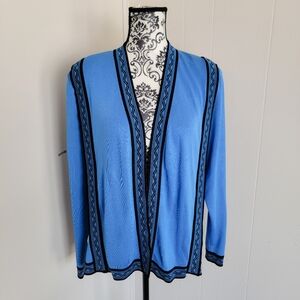 Misook Blue Cardigan with Black Trim